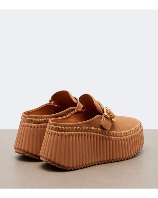 Chloé Brown Nama Leather Platform Mules