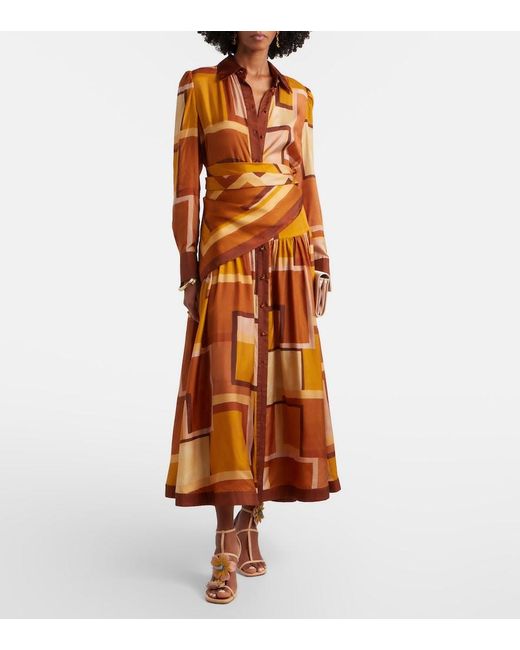 Zimmermann Orange Como Printed Silk Shirt Dress
