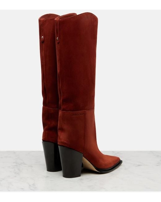 Jimmy Choo Red Cece 80 Suede Knee-High Boots