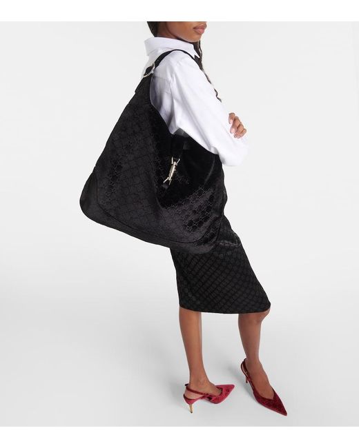 Gucci Black Jackie 1961 Large Velvet Shoulder Bag