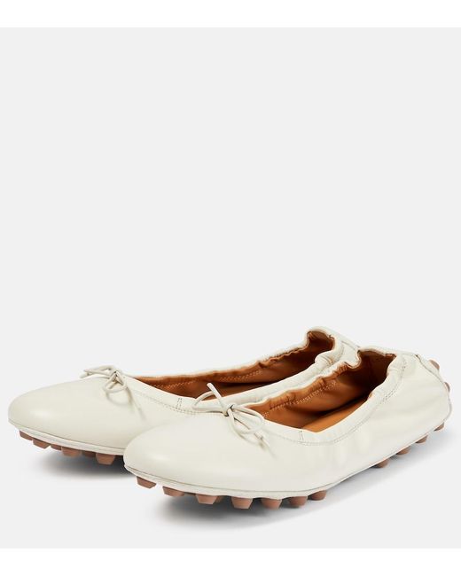 Tod's White Leather Ballet Flats