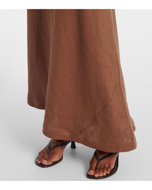 Faithfull The Brand Brown Suis Asymmetric Linen Maxi Dress