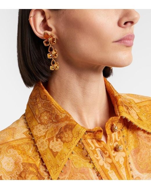 Zimmermann Metallic Bloom Large Embellished Drop Earrings