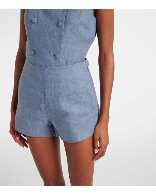 Posse Blue Thea High-Rise Linen Shorts