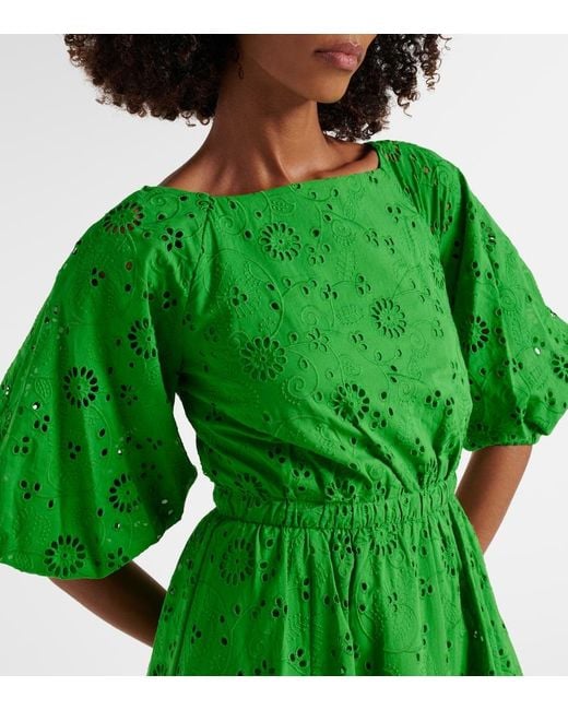 Vestido midi de algodon con bordado ingles Carolina Herrera de color Green