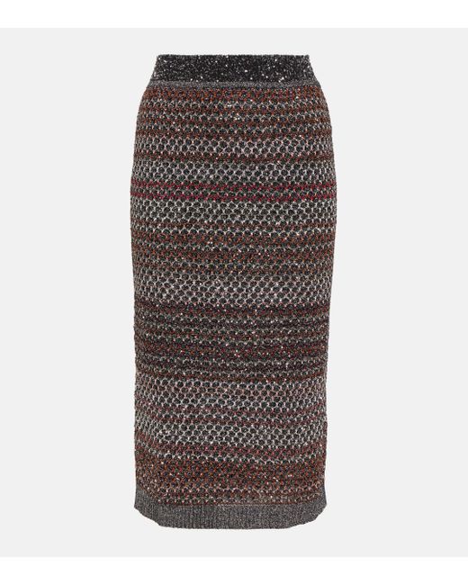 Missoni Brown Striped Sequined Knitted Pencil Skirt