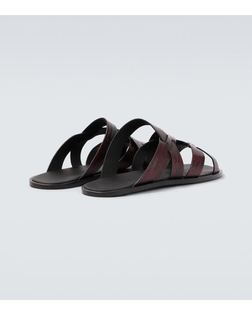 Manolo Blahnik Brown Marvin Croc-Effect Leather Slides for men