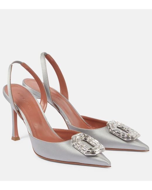 AMINA MUADDI Brown Verzierte Slingback-Pumps Camelia 90 Aus Satin