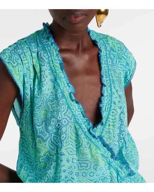 Poupette Blue Estelle Printed Ruffled Minidress