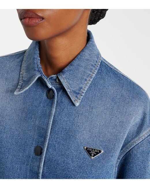 Prada Blue Logo Cropped Denim Shirt