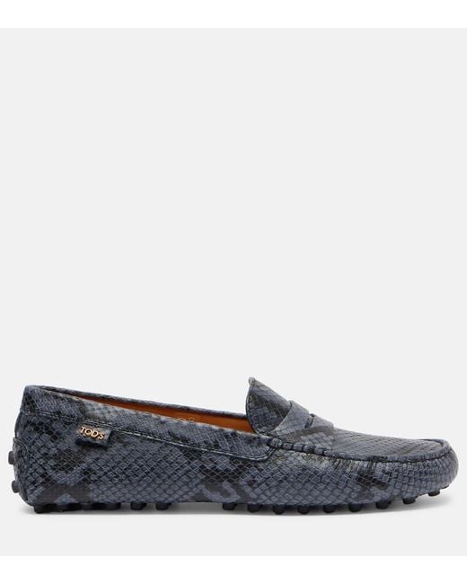 Tod's Gray Gommino Snake-Effect Leather Driving Shoes