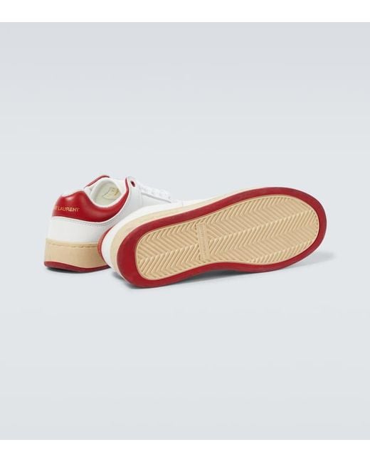 Saint Laurent White Sl61 Sneakers Aus Leder Mit Perforationen Und Logo-prints