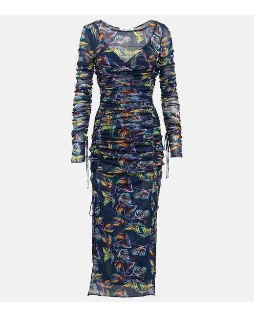 Diane von Furstenberg Blue Corinne Printed Mesh Midi Dress