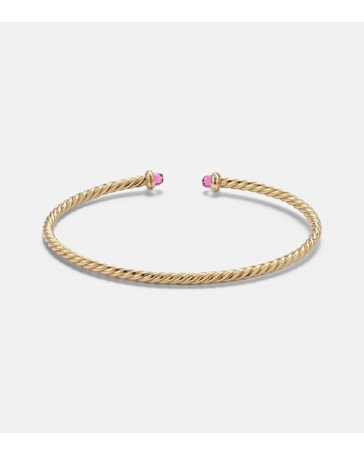 David Yurman Metallic Cablespira Flex Micro 18Kt Cuff Bracelet With Tourmaline