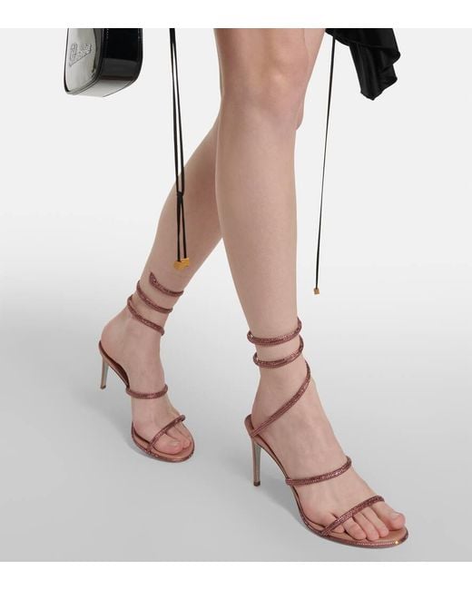 Rene Caovilla Pink Cleo Embellished Satin Sandals