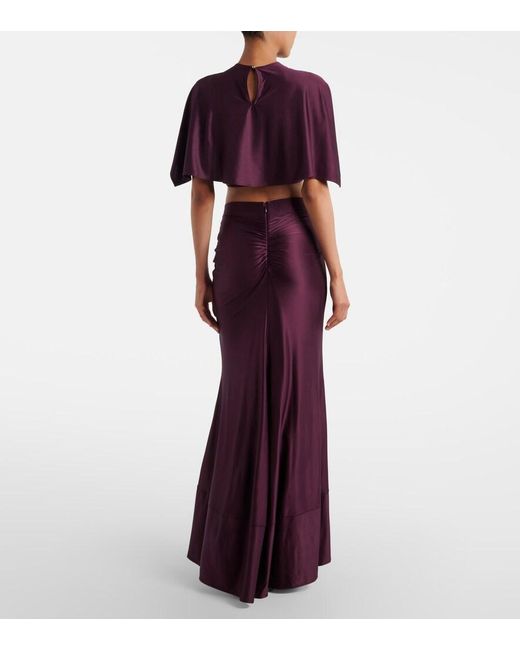 Rabanne Purple Gathered Satin Maxi Skirt