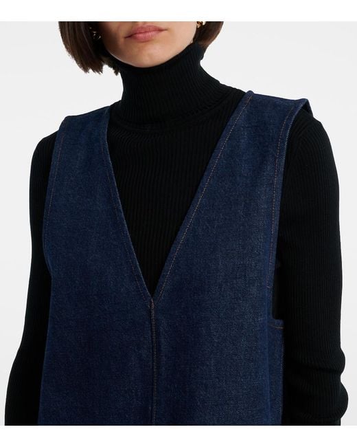 FRAME Blue Pinafore Cotton Denim Minidress