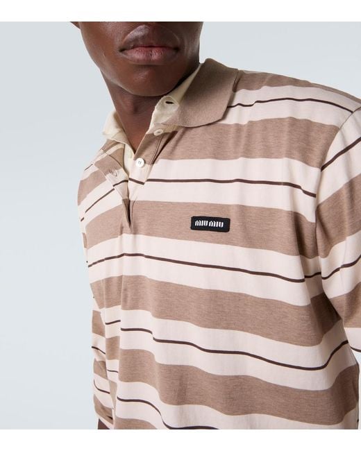 Miu Miu Natural Striped Cotton Jersey Polo Shirt for men