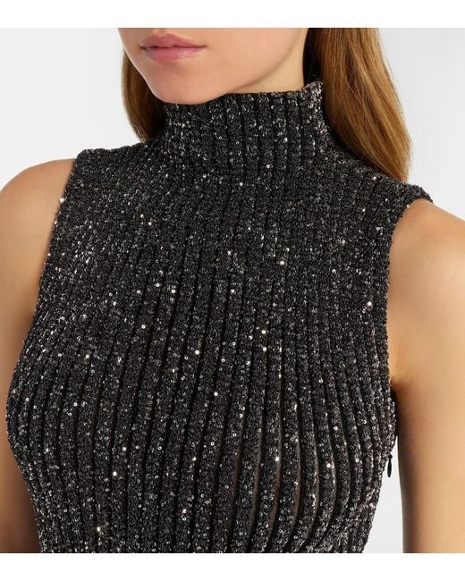 Vestido Midi Acanalado Con Lentejuelas Alaïa de color Black