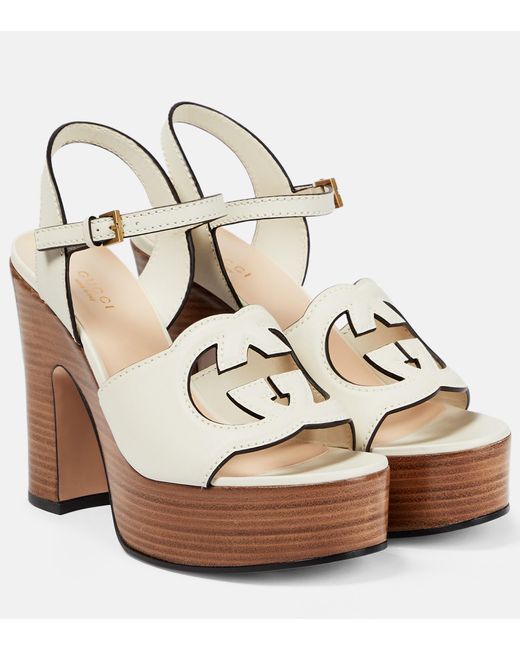 Gucci Interlocking G Leather Platform Sandals in Metallic | Lyst