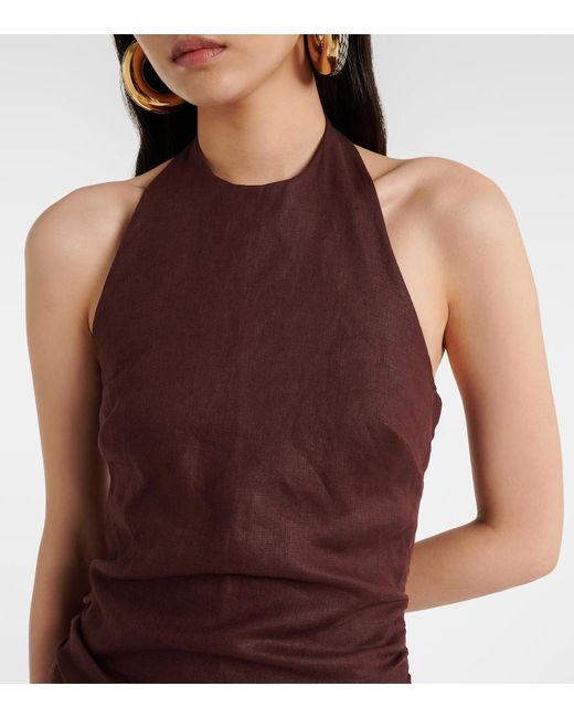 Faithfull The Brand Purple Tali Halterneck Linen Maxi Dress