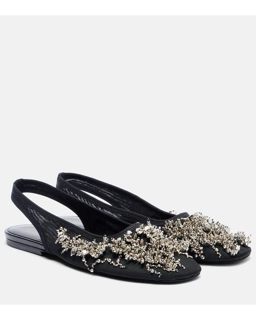 Dries Van Noten Black Embellished Slingback Flats