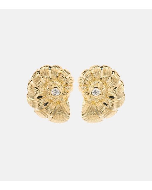 Pendientes Large Nautilus Shell de oro de 14 ct con diamantes Sydney Evan de color Metallic