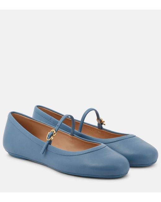 Gianvito Rossi Blue Carla Leather Mary Jane Flats