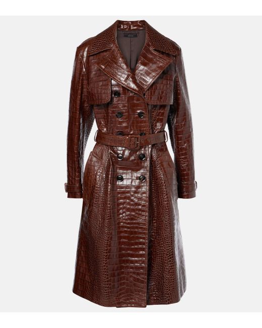 Tom Ford Brown Croc-Effect Leather Trench Coat