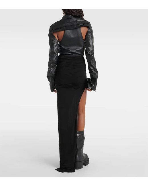 Rick Owens Black Edfu Ruched Maxi Skirt