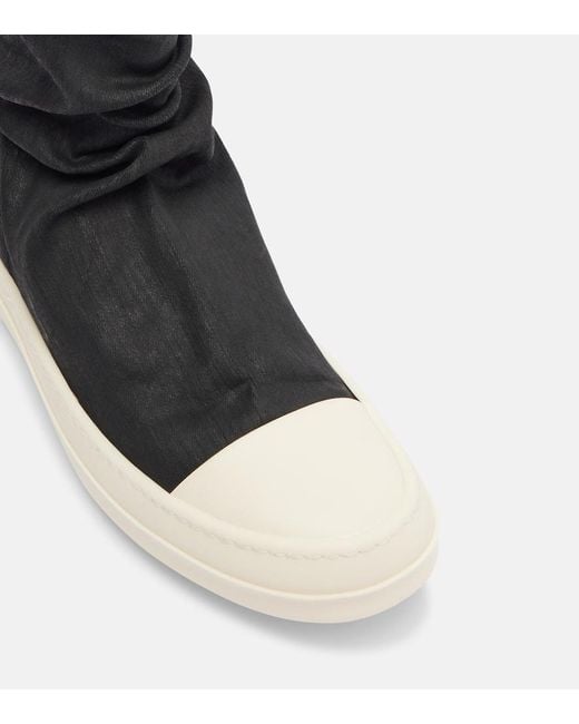 Rick Owens Black Coated Denim Over-The-Knee Boots