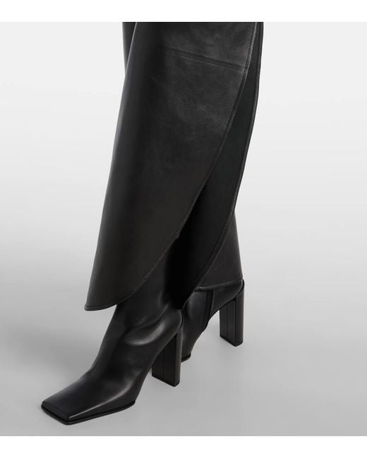 Alaïa Black High-Rise Leather Barrel-Leg Pants