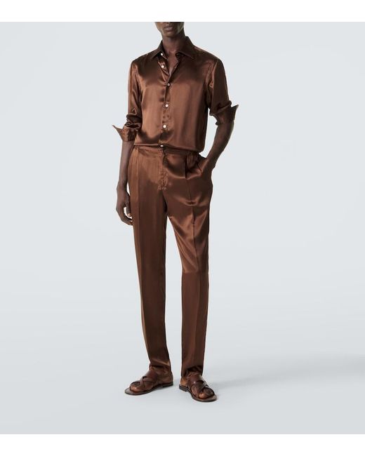 Rubinacci Brown Silk Satin Shirt for men