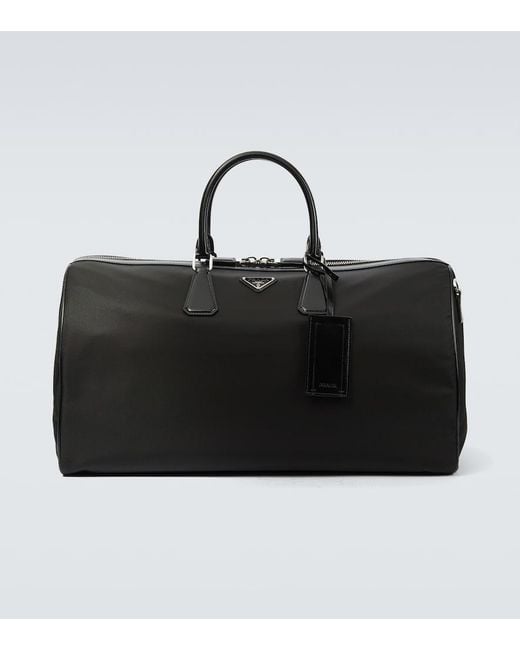 Prada Black Leather-Trimmed Duffel Bag for men