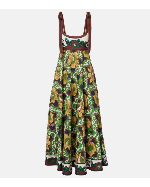 ALÉMAIS Green Liana Ballet Printed Linen Midi Dress