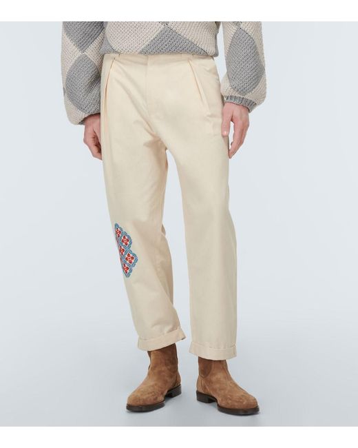 Adish Natural Embroidered Straight Cotton Pants for men