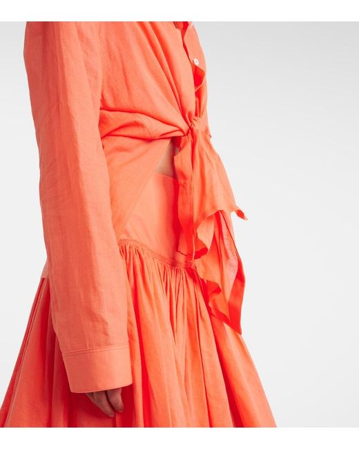 Alaïa Orange Layered Cotton And Linen Shirt