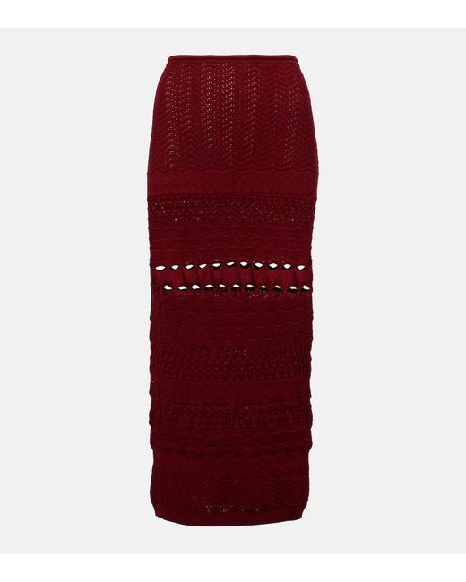 Falda Midi De Punto Con Aberturas Elie Saab de color Red