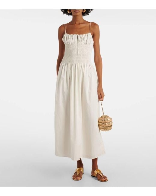 Faithfull The Brand White Shirred Cotton Maxi Dress