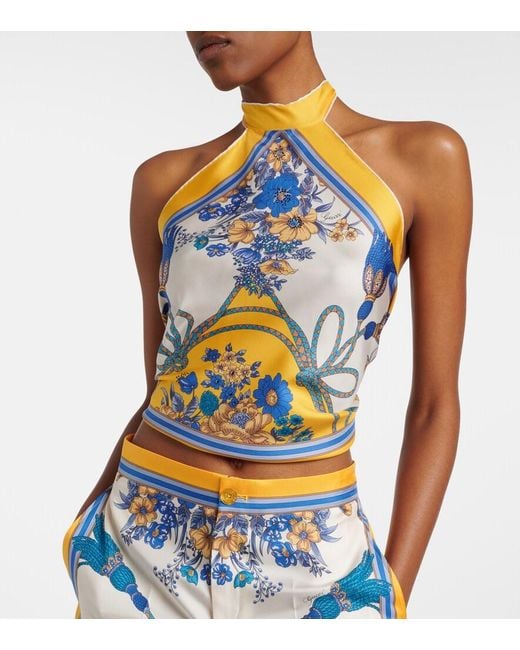 Gucci Blue Printed Silk Twill Top
