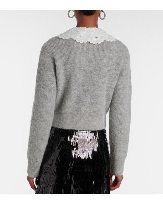 Self-Portrait Gray Embellished Lace-Trimmed Cardigan