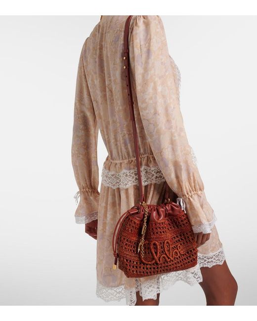 Chloé Red Summer Banana Mini Raffia Bucket Bag