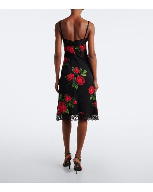 Dolce & Gabbana Red Floral Silk And Cotton-Blend Slip Dress