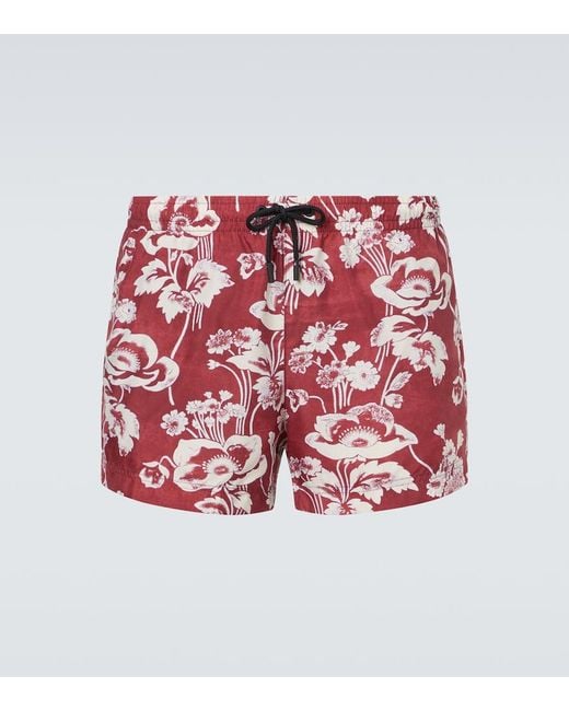 Commas Red Printed Swim Trunks for men