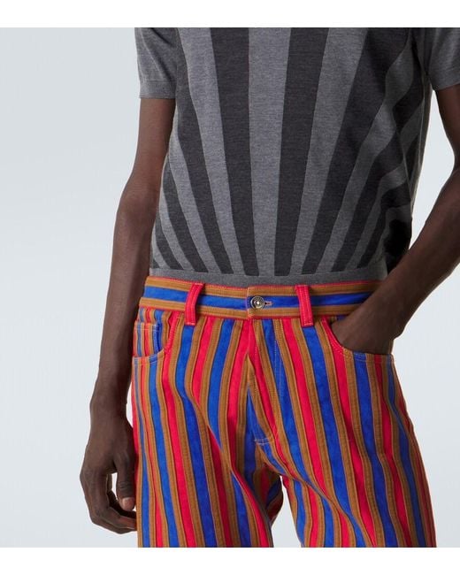 Versace Red Striped Straight Jeans for men