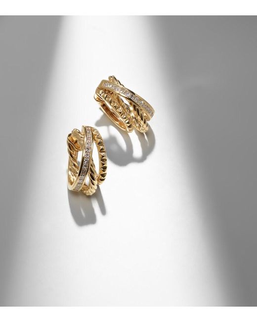 David Yurman White Dy Crossover 18Kt Hoop Earrings With Diamonds