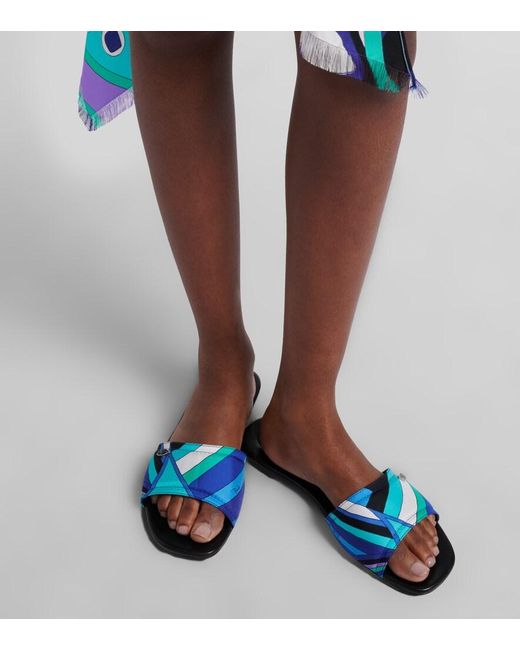 Emilio Pucci Blue Yummy Iride Twill Slides