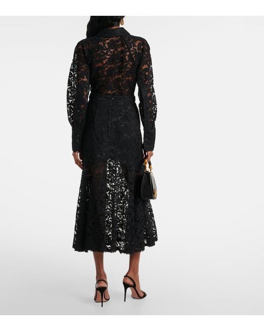 Patou Black Cotton-Blend Lace Maxi Skirt