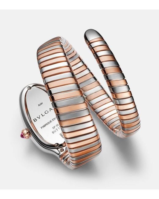 BVLGARI Metallic Uhr Serpenti Tubogas Mit 18Kt Rosegold Und Rubellit