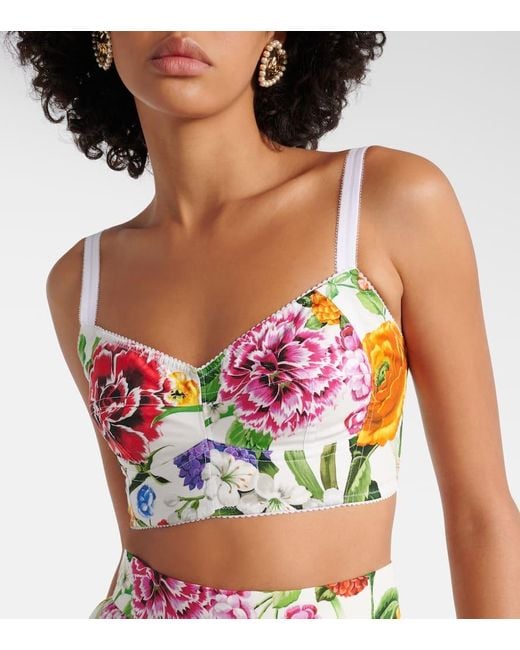 Dolce & Gabbana Red Stretch Cotton Blend Top With Floral Pattern